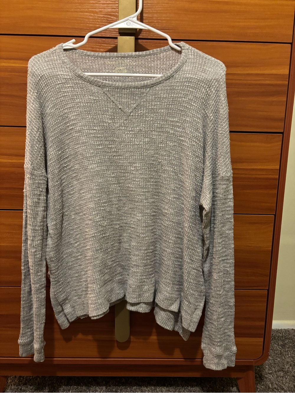 American Eagle Outfitters Heather Gray Waffle Crewneck Sweater